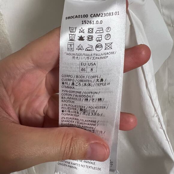 ELEVENTY Women's Solid White Pleated Bib Button Front Long Sleeve Shirt Size 8 - Picture 4 of 7